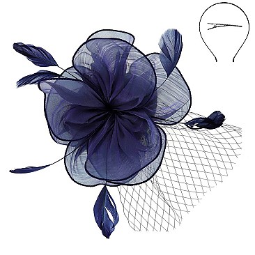 FASHIONABLE DERBY High FLOWER FEATHERS FASCINATOR WITH MESH