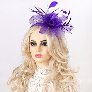 Classy Fascinator with Mesh Netting and Feathers