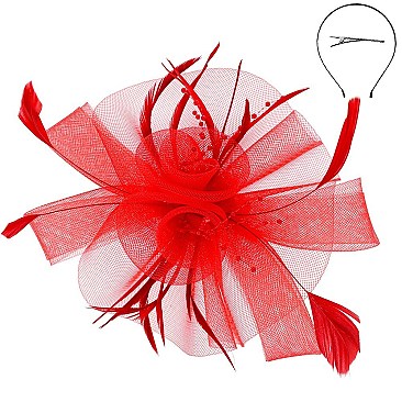 Classy Fascinator with Mesh Netting and Feathers