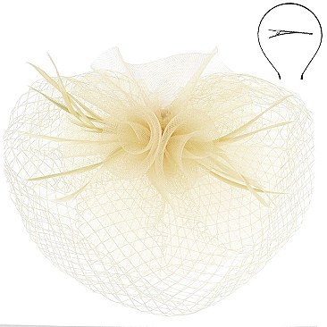 Large Mesh Netted Fascinator with Feathers