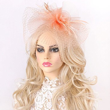 Large Mesh Netted Fascinator with Feathers