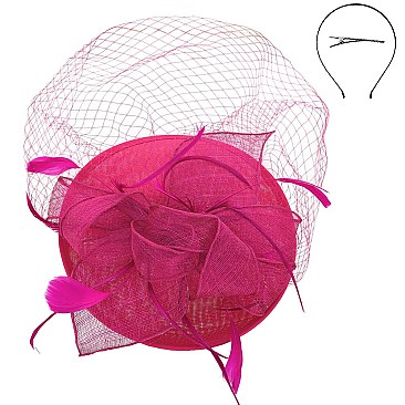 Round Shaped Sinamay RIBBON Fascinator with NET