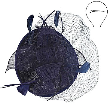 Round Shaped Sinamay RIBBON Fascinator with NET