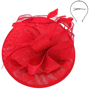 Round Shaped Sinamay RIBBON Fascinator with Feather Accent