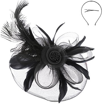 PEACOCK FEATHER AND FLOWER VEIL FASCINATOR