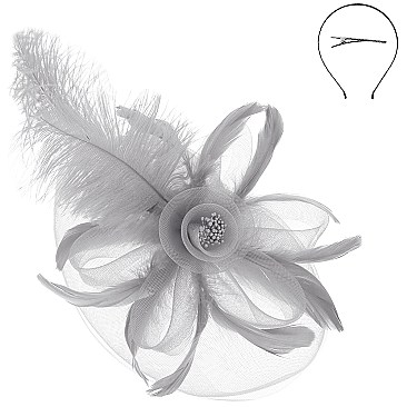 PEACOCK FEATHER AND FLOWER VEIL FASCINATOR