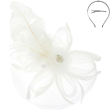 PEACOCK FEATHER AND FLOWER VEIL FASCINATOR