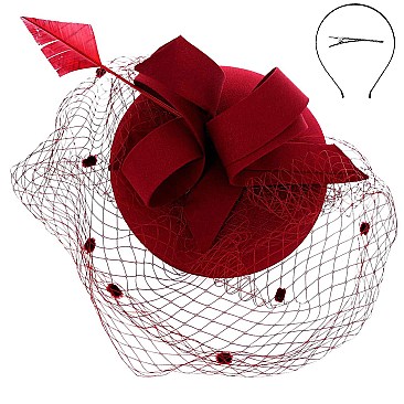 Classy MESH Ribbon and FEATHER Accented CAP Fascinator