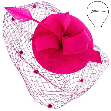 Classy MESH Ribbon and FEATHER Accented CAP Fascinator