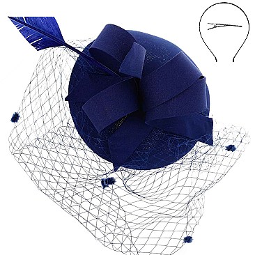 Classy MESH Ribbon and FEATHER Accented CAP Fascinator