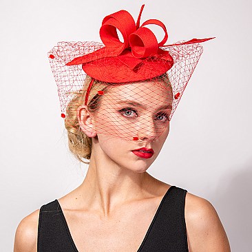 Classy MESH Ribbon and FEATHER Accented CAP Fascinator