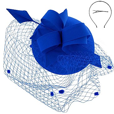 Classy MESH Ribbon and FEATHER Accented CAP Fascinator