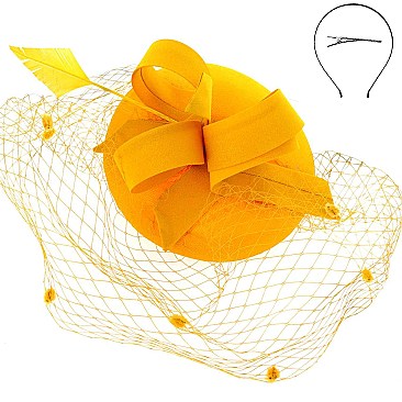 Classy MESH Ribbon and FEATHER Accented CAP Fascinator