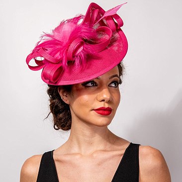LARGE Loopy Sinamay Fascinator With Feather