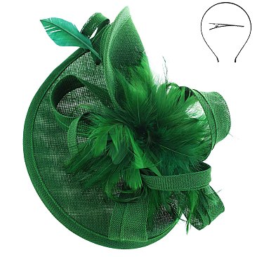 LARGE Loopy Sinamay Fascinator With Feather
