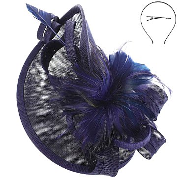 LARGE Loopy Sinamay Fascinator With Feather