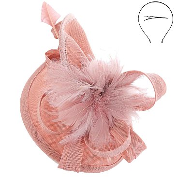 LARGE Loopy Sinamay Fascinator With Feather