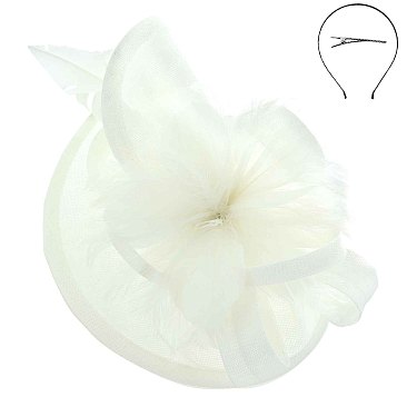 LARGE Loopy Sinamay Fascinator With Feather