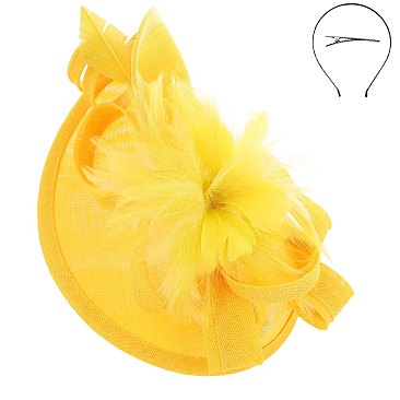 LARGE Loopy Sinamay Fascinator With Feather