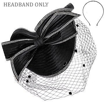 Large Rhinestone Satin Classic  Fascinator W Mesh