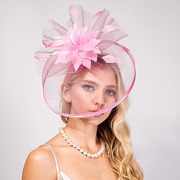 Large Floral Mesh Fascinator with Satin Trimmed Net