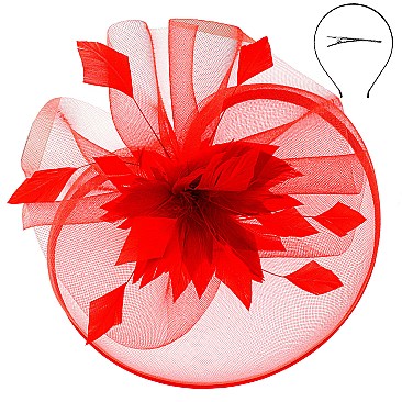 Large Floral Mesh Fascinator with Satin Trimmed Net