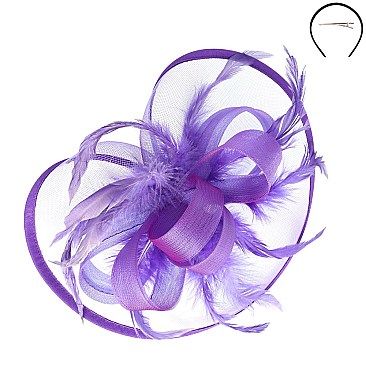 Classy FASCINATOR with Loopy Satin Trim and Feathers