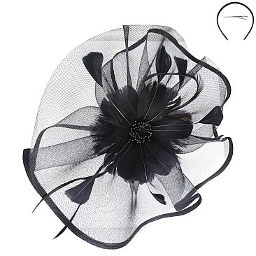 Classy FASCINATOR with Feathers and Pearls Center