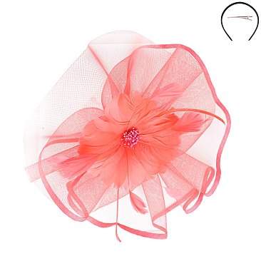 Classy FASCINATOR with Feathers and Pearls Center