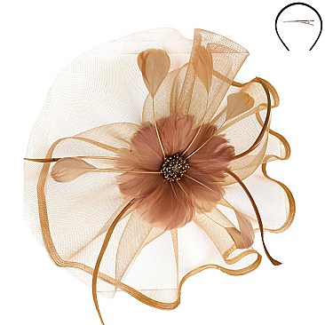 Classy FASCINATOR with Feathers and Pearls Center