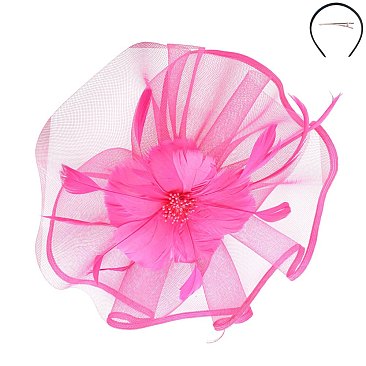 Classy FASCINATOR with Feathers and Pearls Center
