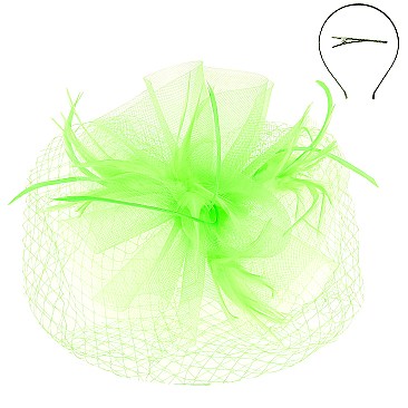 CLASSY VEILED MESH FASCINATOR WITH FEATHERS
