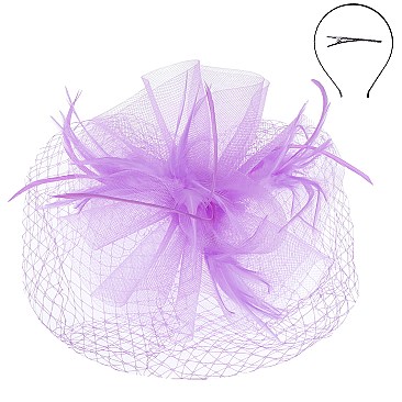 CLASSY VEILED MESH FASCINATOR WITH FEATHERS