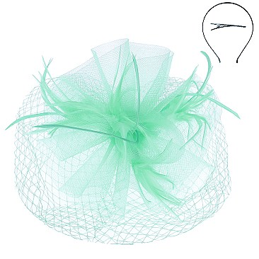 CLASSY VEILED MESH FASCINATOR WITH FEATHERS