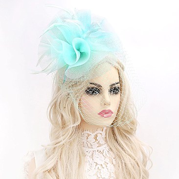 CLASSY VEILED MESH FASCINATOR WITH FEATHERS