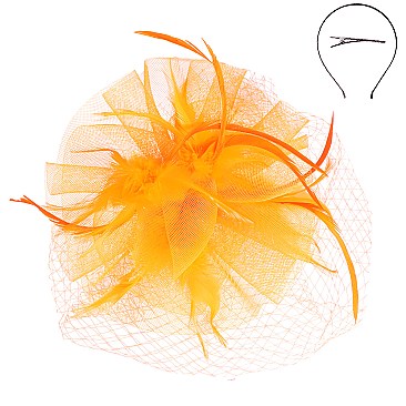 CLASSY VEILED MESH FASCINATOR WITH FEATHERS