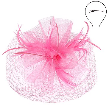 CLASSY VEILED MESH FASCINATOR WITH FEATHERS