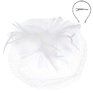 CLASSY VEILED MESH FASCINATOR WITH FEATHERS