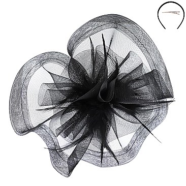 Large Mesh Wavy FASCINATOR with Feathers