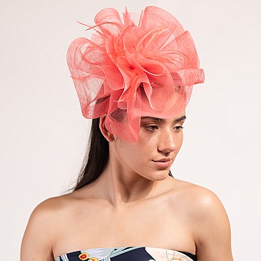 Large Mesh Wavy FASCINATOR with Feathers