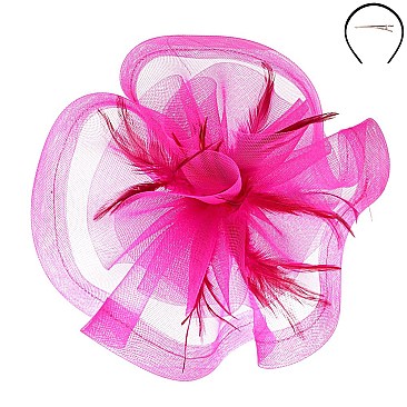 Large Mesh Wavy FASCINATOR with Feathers