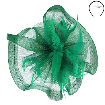 Large Mesh Wavy FASCINATOR with Feathers