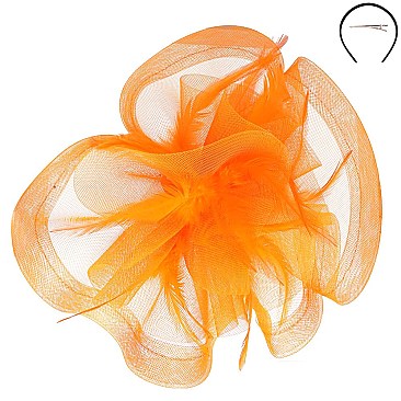 Large Mesh Wavy FASCINATOR with Feathers