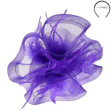 Large Mesh Wavy FASCINATOR with Feathers