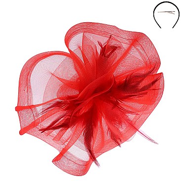 Large Mesh Wavy FASCINATOR with Feathers