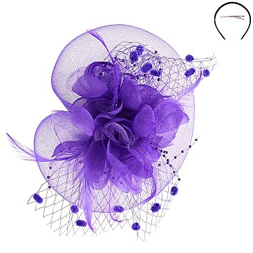 Feather and polkadot net accent Flower Center FASCINATOR