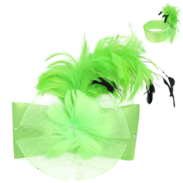 LARGE BOW FEATHERED NETTED DECORATIVE HEADPIECE