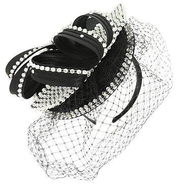 Classy Satin Fascinator with Rhinestone Trimmed Bow