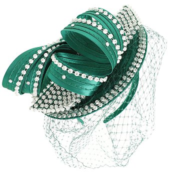 Classy Satin Fascinator with Rhinestone Trimmed Bow