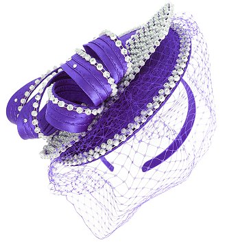 Classy Satin Fascinator with Rhinestone Trimmed Bow